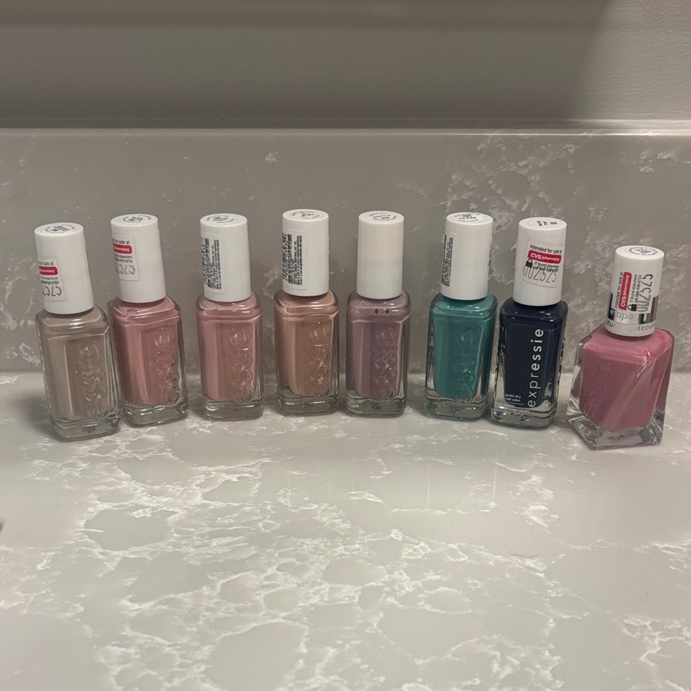 ESSIE nail polish bundle, assorted colors (pink, nude, blue) set of 8